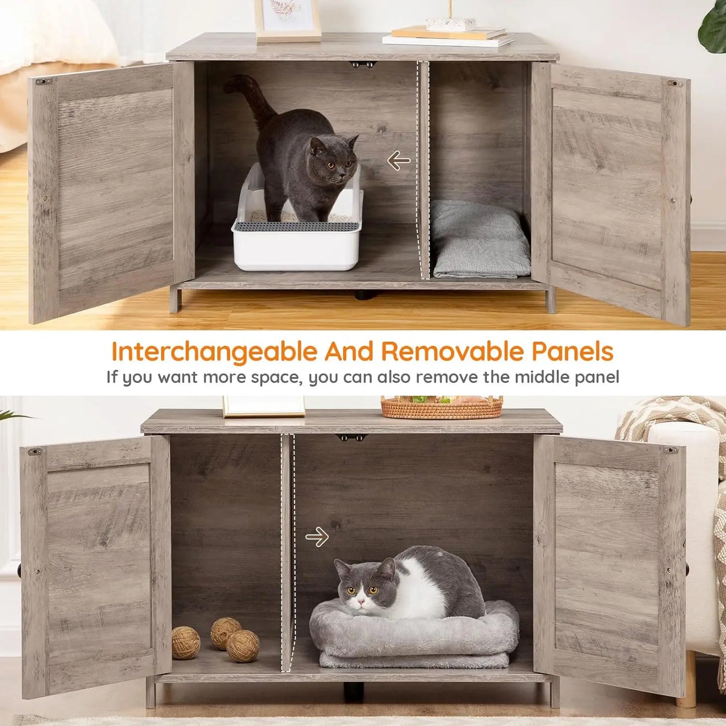 Cat Litter Box Furniture with Removable Divider, Wooden Cat House, End Side Table