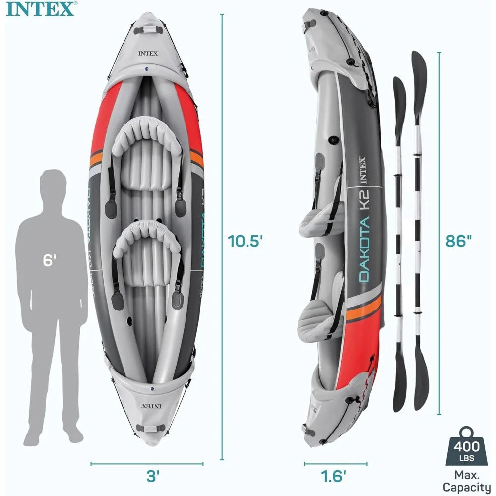 Inflatable Vinyl Kayak and Accessory Kit with 86 Inch Oars, Air Pump, and Carry Bag