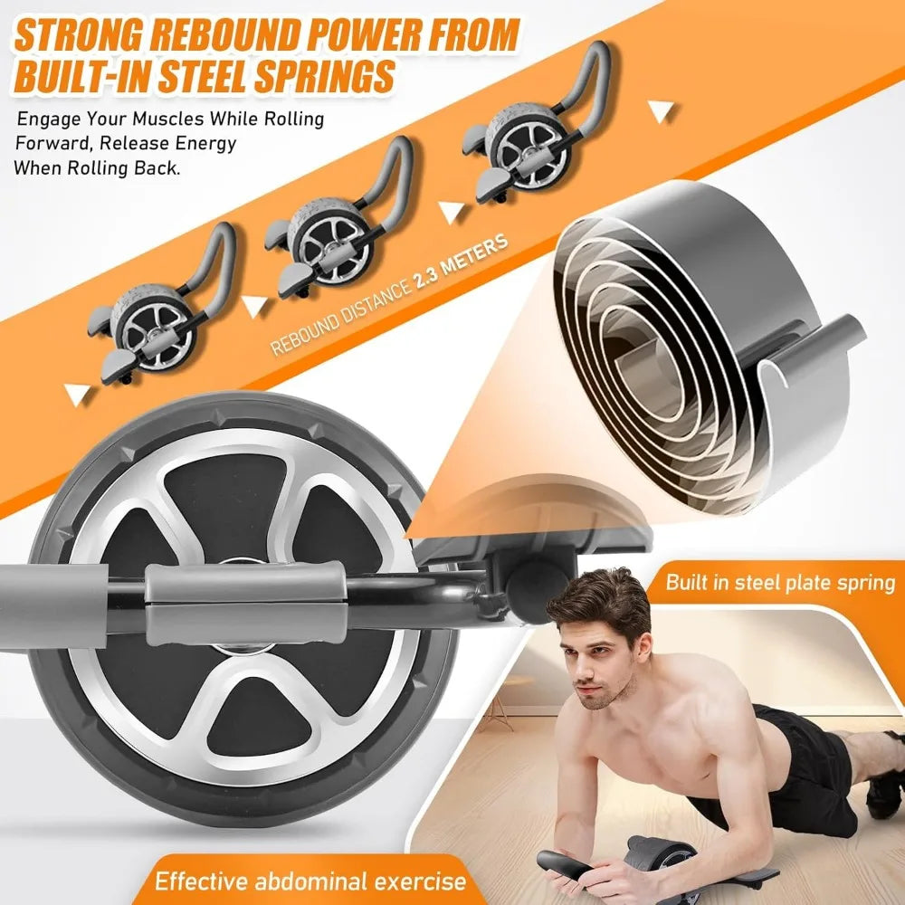 Ab Roller Wheel - Elbow Support Automatic Rebound Abdominal Wheel with Knee Mat