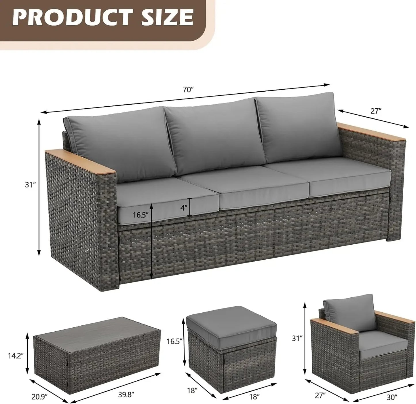 Exclusive Quick Install Patio Furniture Set w/Ottoman, Durable Wicker