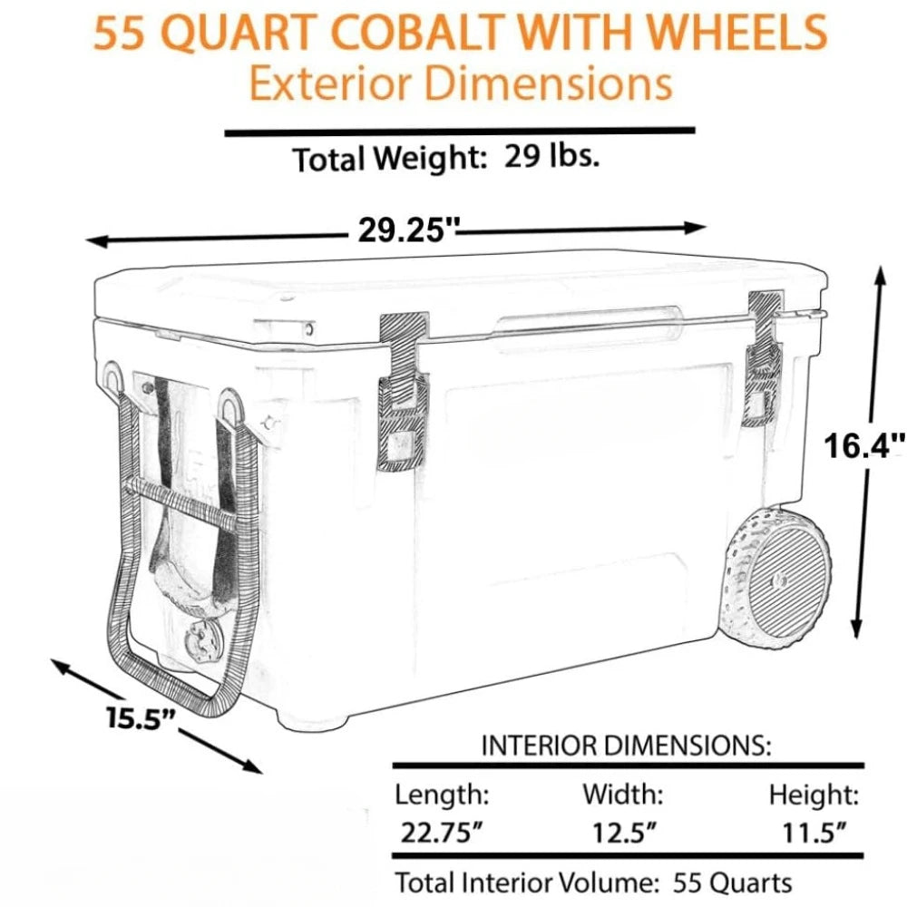 Cobalt 55 Quart Roto Molded Super Ice Cooler, Holds Ice Up To 5 Days, & Multifunctional Storage Box