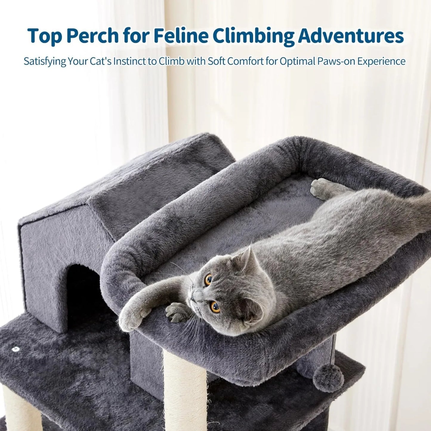 Multi-Level Cat Tree with Plush Hammock, Cozy Cat House, Scratching Posts, Top Perch