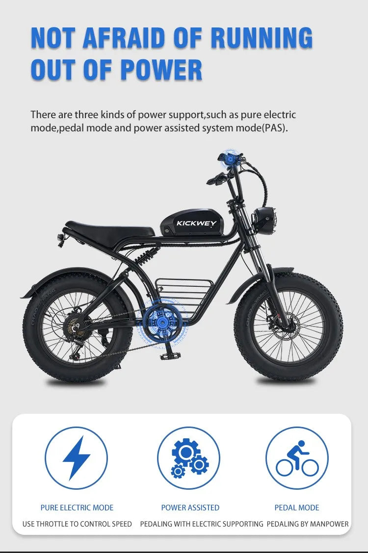 Electric Bike 75Miles 20" Fat Tire Dirt Bike, 7-Speed E-Bike