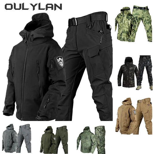 Outdoor Shark Skin Warmth Jackets Pants Set Tactical Thickened Coat Soft Shell