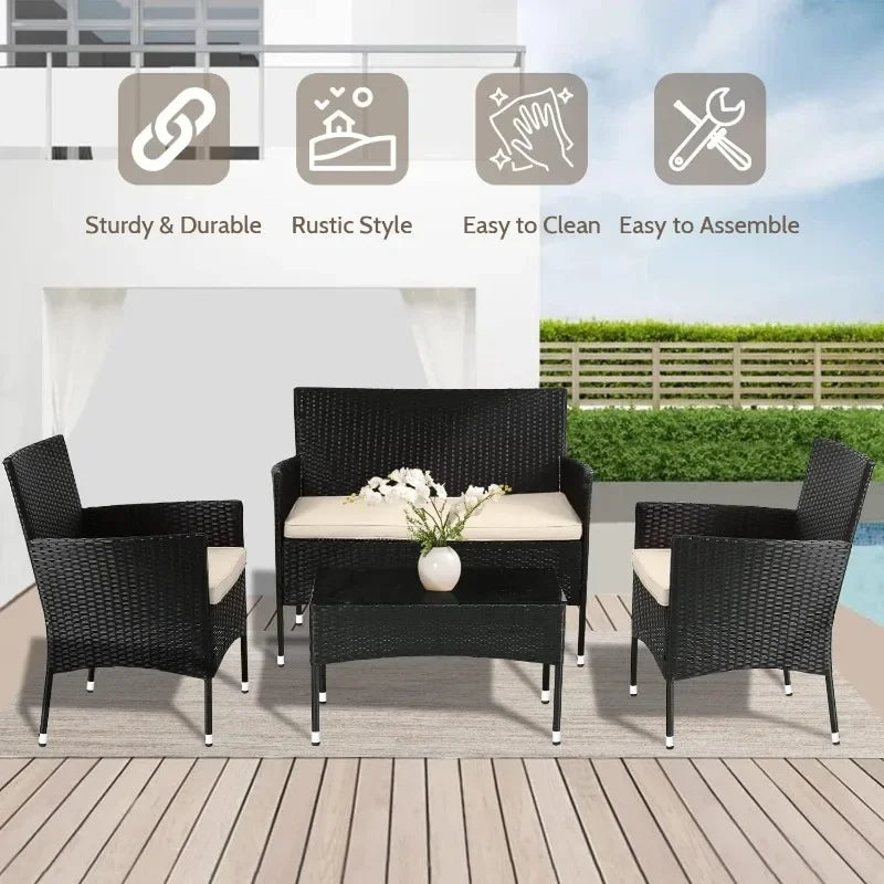 Patio Furniture Set 4 Pieces Outdoor Chair Wicker Sofa Garden