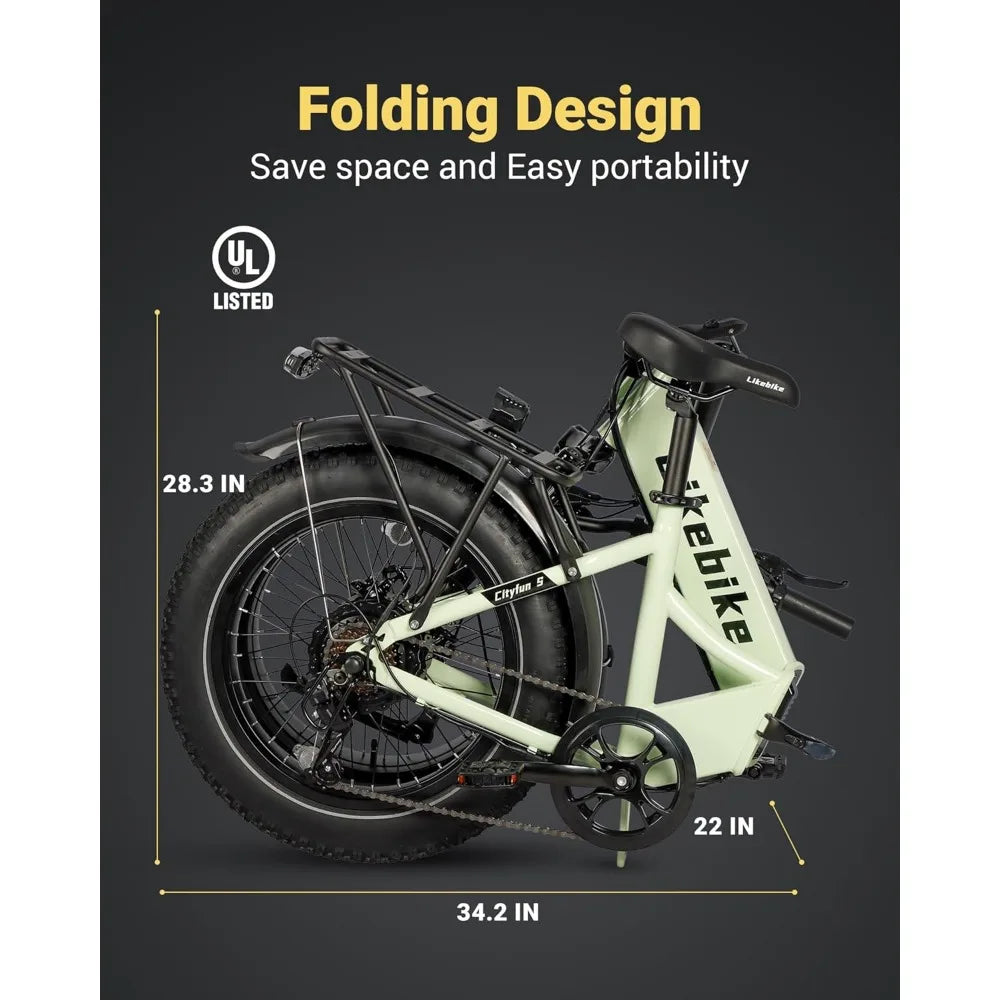 Electric Bike 20'' Fat Tire Folding E-bike with Removable Battery