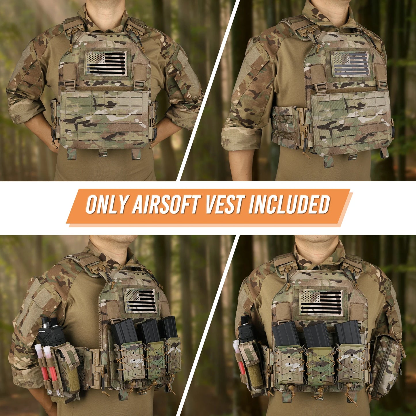 Tactical Vest Molle Laser Cut Front Panel Flap Plate Carrier Quick Release Tube