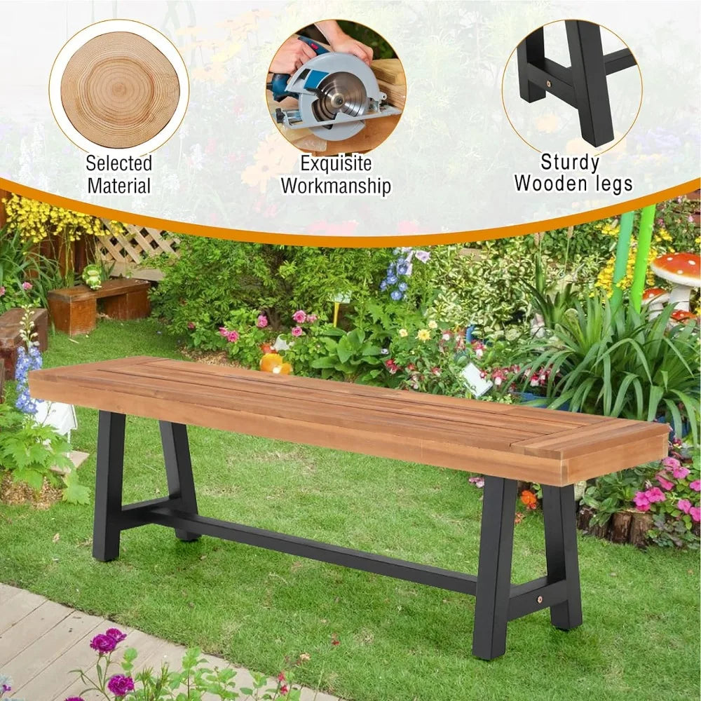 Outdoor Patio Bench Long Rectangular Acacia Wood Dining Picnic Furniture