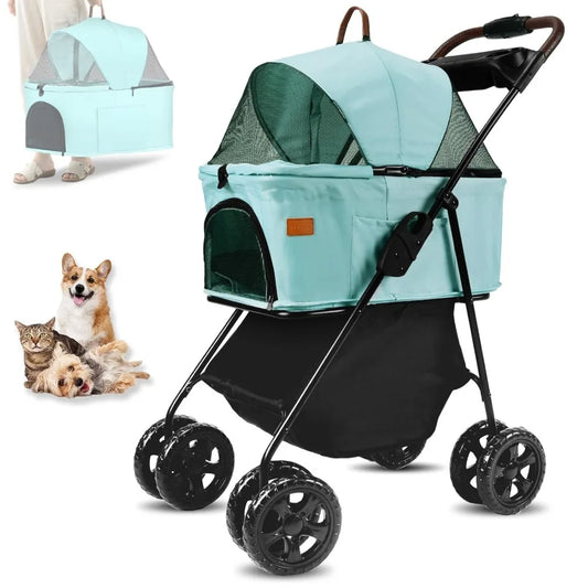 3 in 1 Multifunction Pet Travel System 4 Wheel Foldable Pet Stroller with Storage Basket