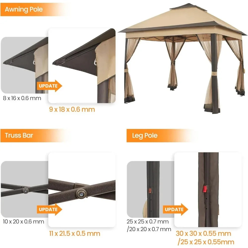 11x11 Pop Up Gazebo Outdoor Canopy Shelter, All-weather Materials Sturdy