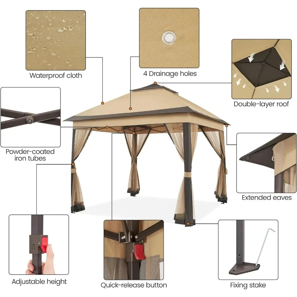 11x11 Pop Up Gazebo Outdoor Canopy Shelter, All-weather Materials Sturdy