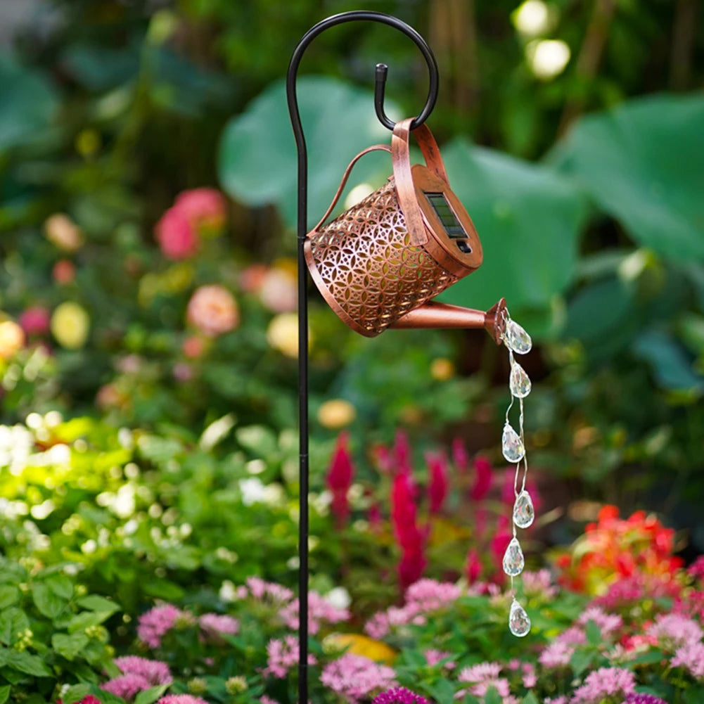 Solar Powered LED Watering Can Light Outdoor Decorative Kettle Art Fairy String Lights