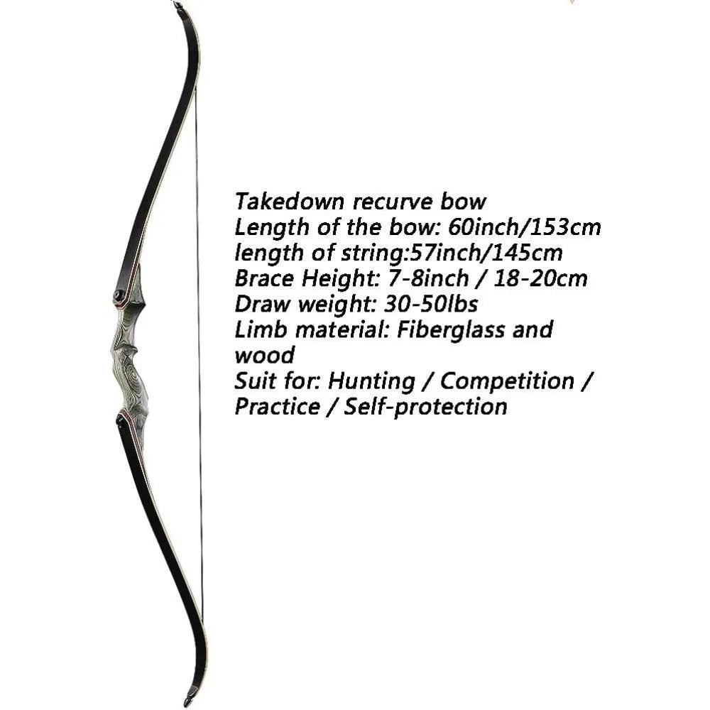 60'' Archery Recurve Bow Takedown Competition Survival Longbow