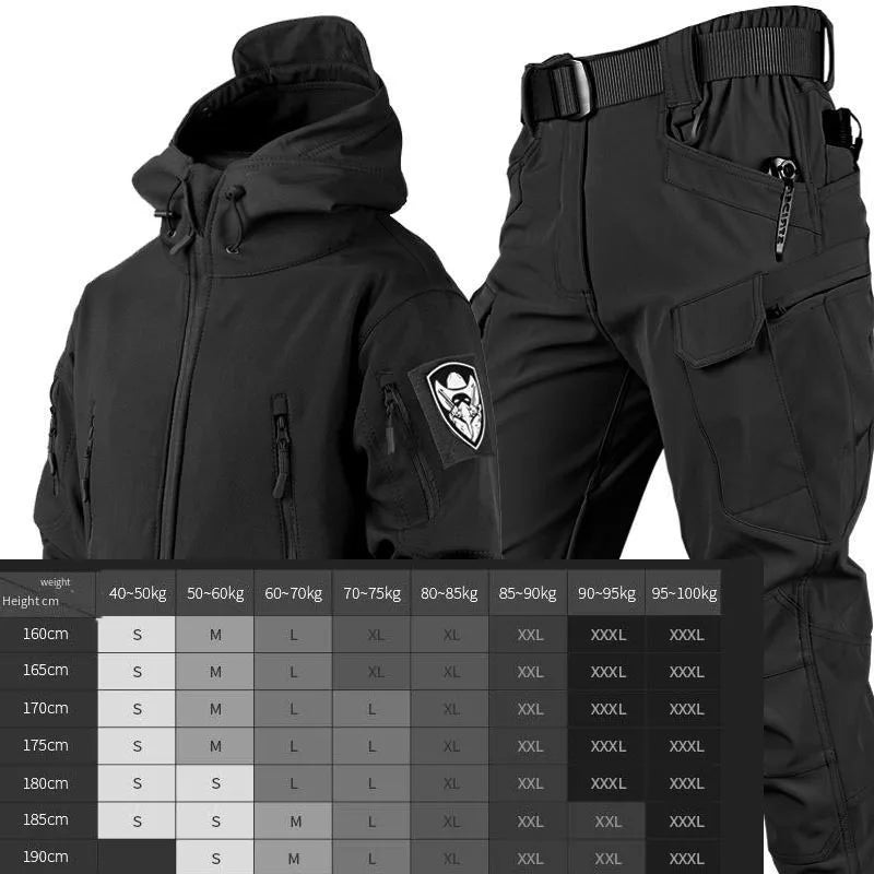 Outdoor Shark Skin Warmth Jackets Pants Set Tactical Thickened Coat Soft Shell