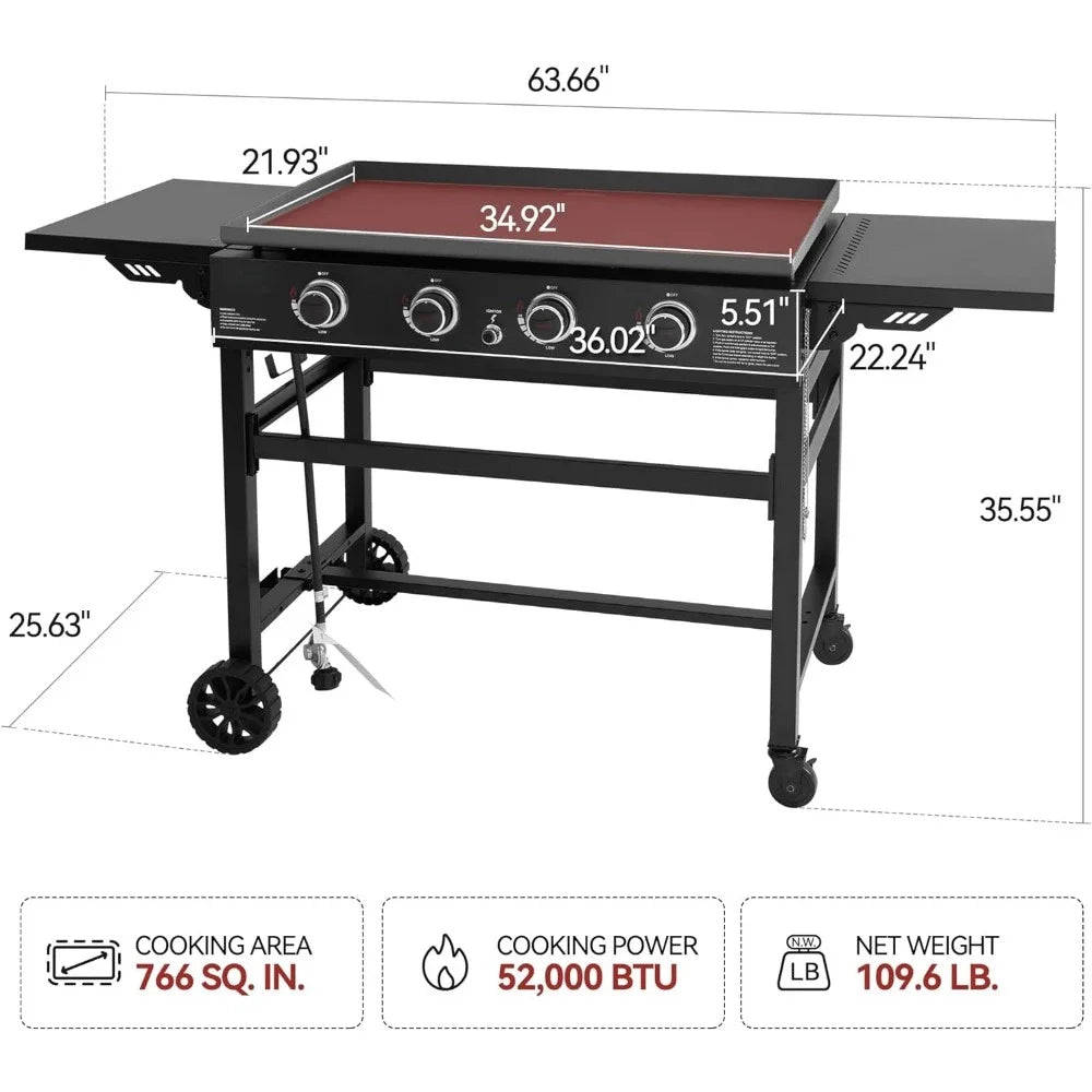 4-Burner Flat Top Gas Griddle, 35-Inch, 52,000 BTU Cooking Power