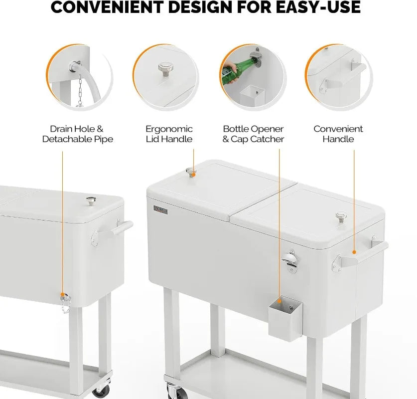 80 Quart Rolling Cart on Wheels, Portable Bar Drink Cooler