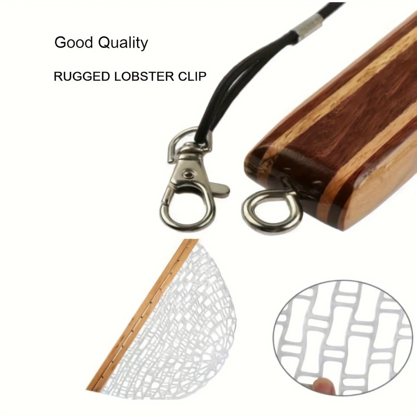 Landing Net for Trout, Soft Rubber with Wooden Handle Frame