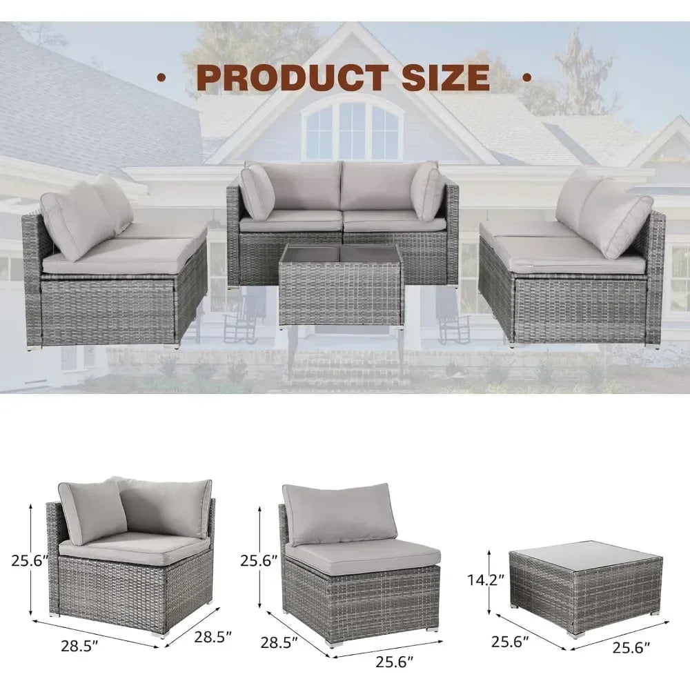 7/8 Pieces Patio Furniture Set, Modular Patio Set Wicker Outdoor Sectional Sofa