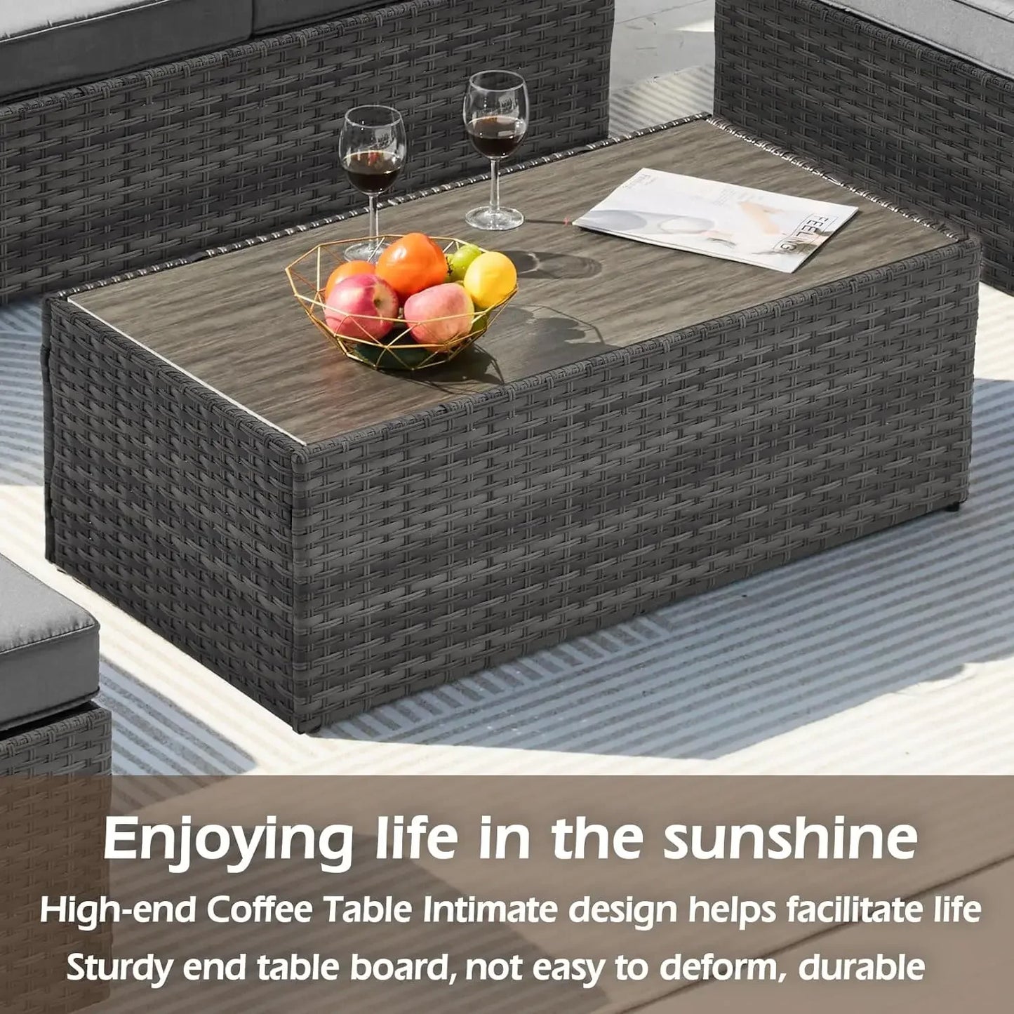 Exclusive Quick Install Patio Furniture Set w/Ottoman, Durable Wicker