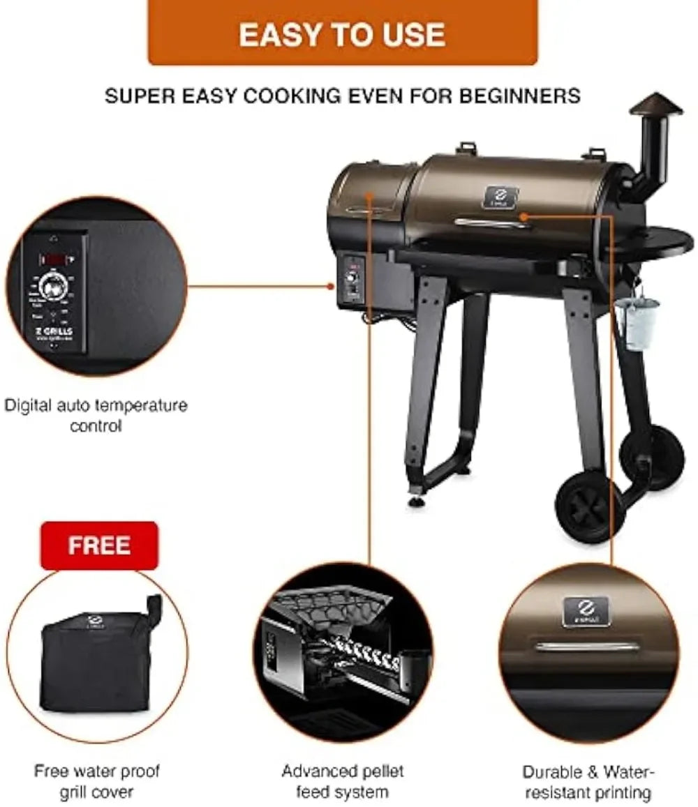 Wood Pellet Grill & Smoker 6 in 1 BBQ Grill Auto Temperature Control, 450 Sq