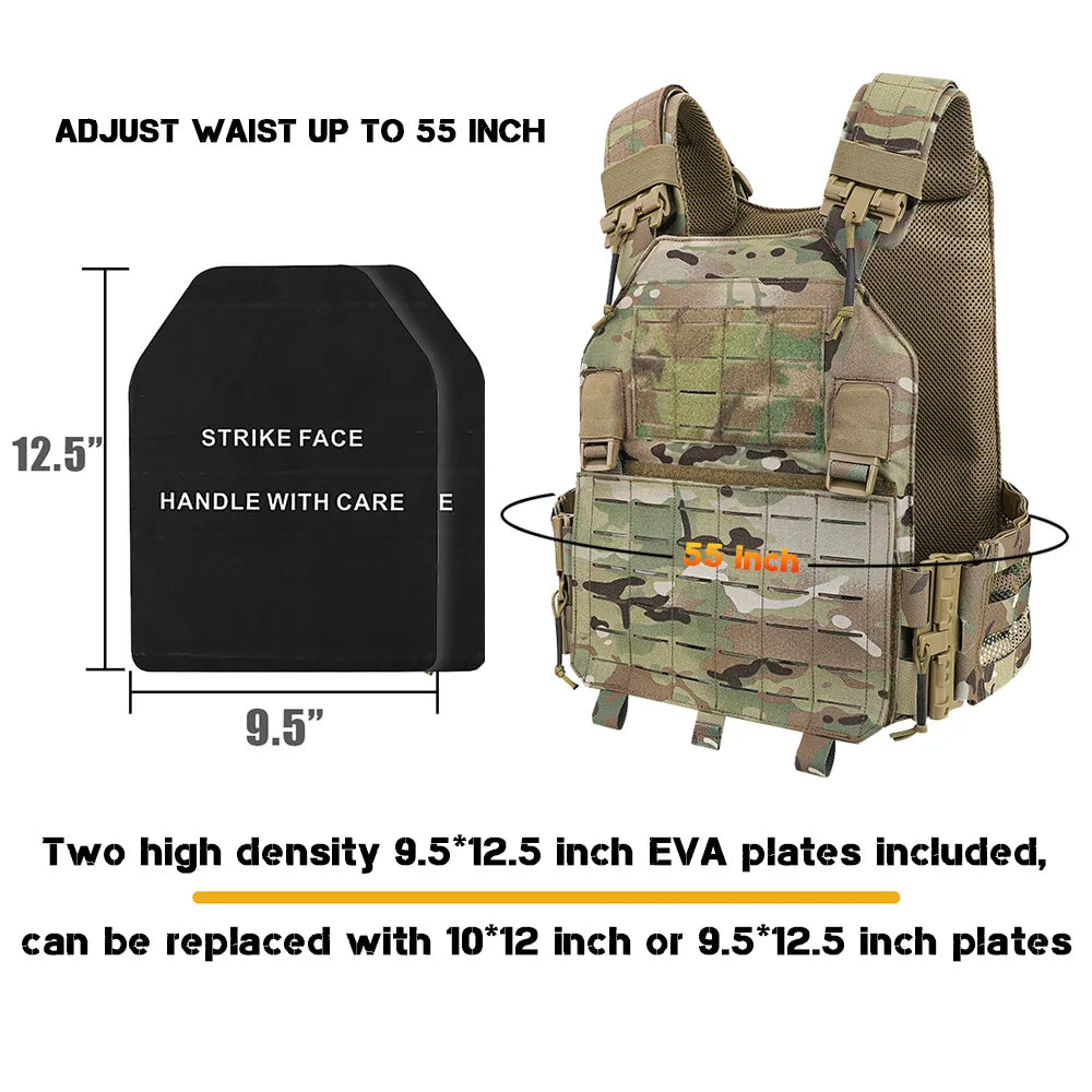 Tactical Vest Molle Laser Cut Front Panel Flap Plate Carrier Quick Release Tube