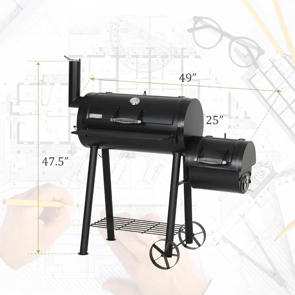 Charcoal Grill with All Metal Steel Made Offset Smoker, 512 sq.in Cooking Area