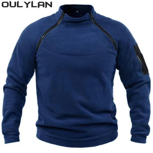 Oulylan Zippers Windproof Thicken Coat Winter Men's Standing Collar Fleece Pullover