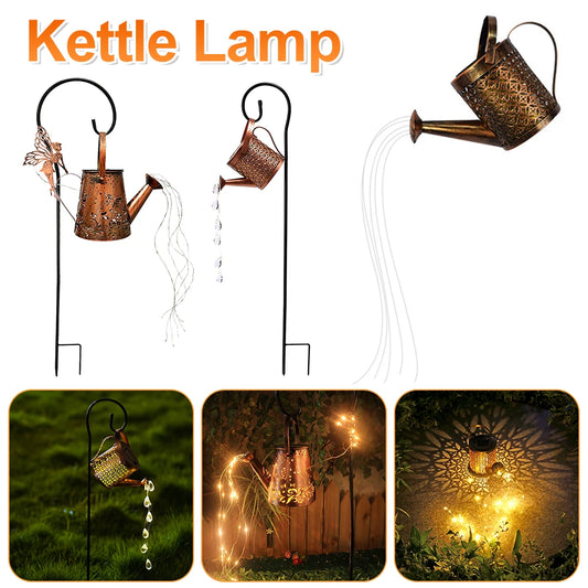 Solar Powered LED Watering Can Light Outdoor Decorative Kettle Art Fairy String Lights