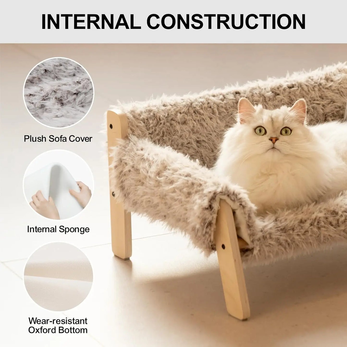 Wooden Pet Bed With Plush for Cats and  Litter Small Dogs