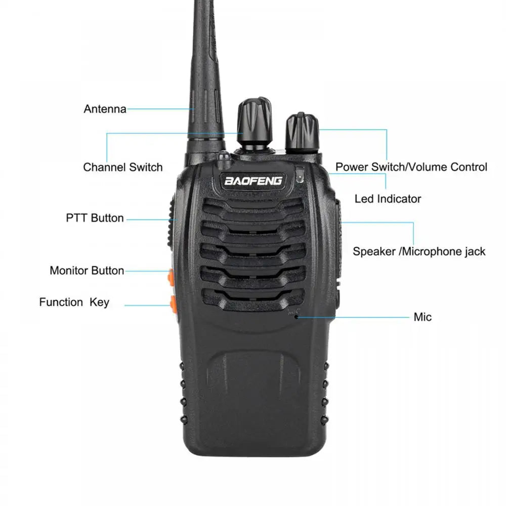 Walkie Talkie 5W FRS Frequency Handheld Portable Long Range Standby Black Rechargeable