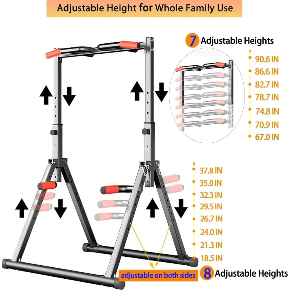 Foldable Power Tower Dip Station Pull Up Bar Station Adjustable