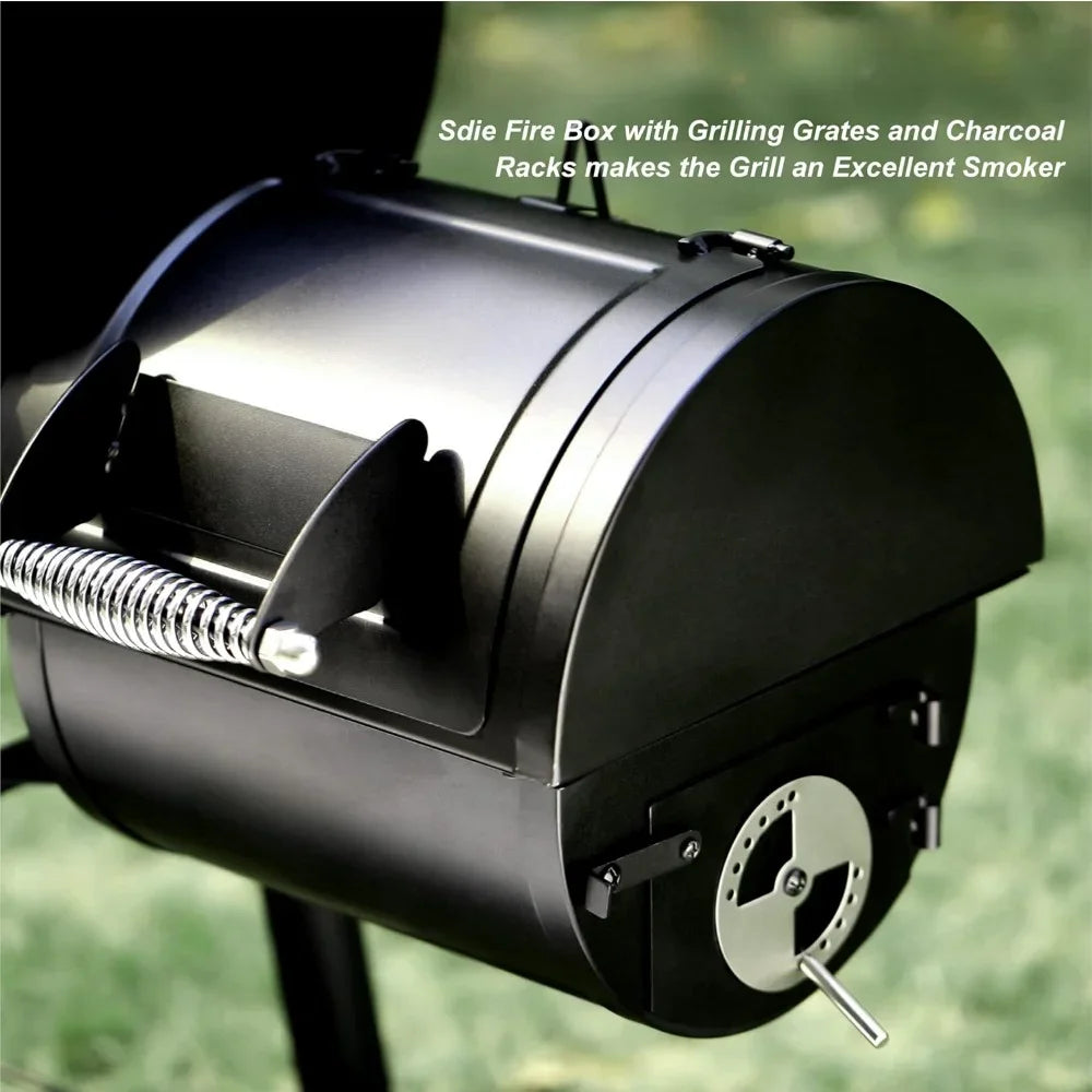 Charcoal Grill with All Metal Steel Made Offset Smoker, 512 sq.in Cooking Area