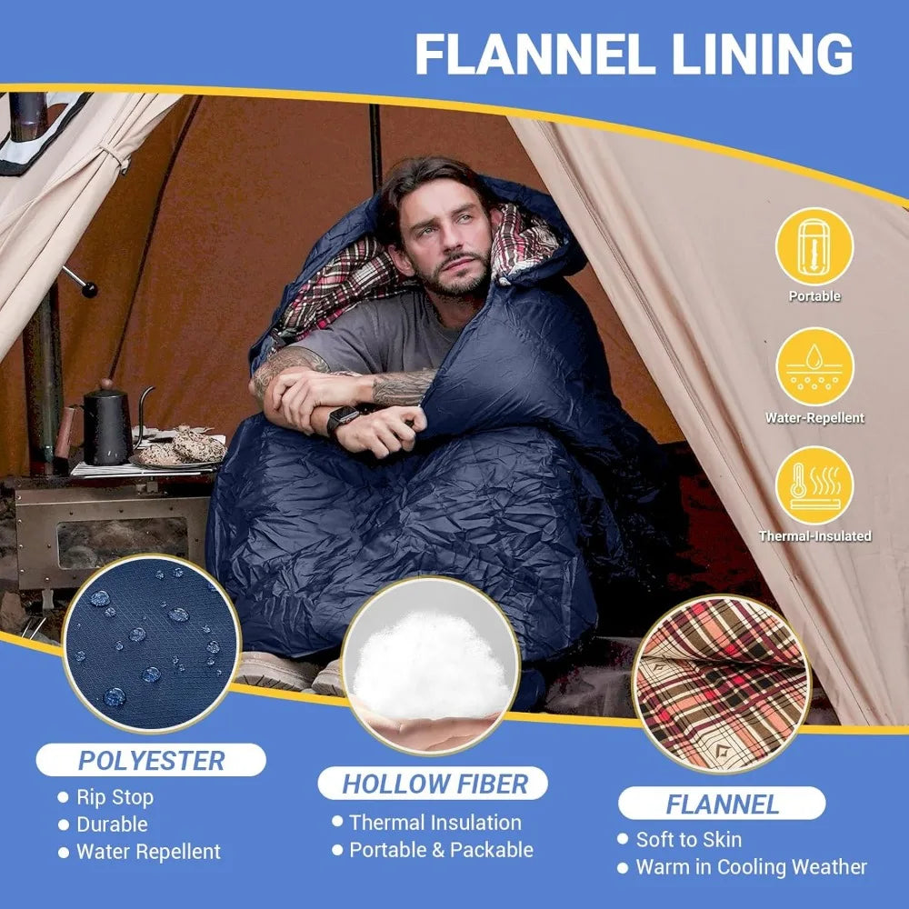 Sleeping Bags, Big and Tall Flannel Sleeping Bag for Adults, Lightweight, Portable, Extra Wide Sleep Bag for Camping Backpacking