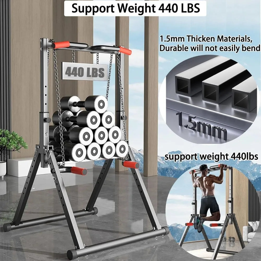 Foldable Power Tower Dip Station Pull Up Bar Station Adjustable