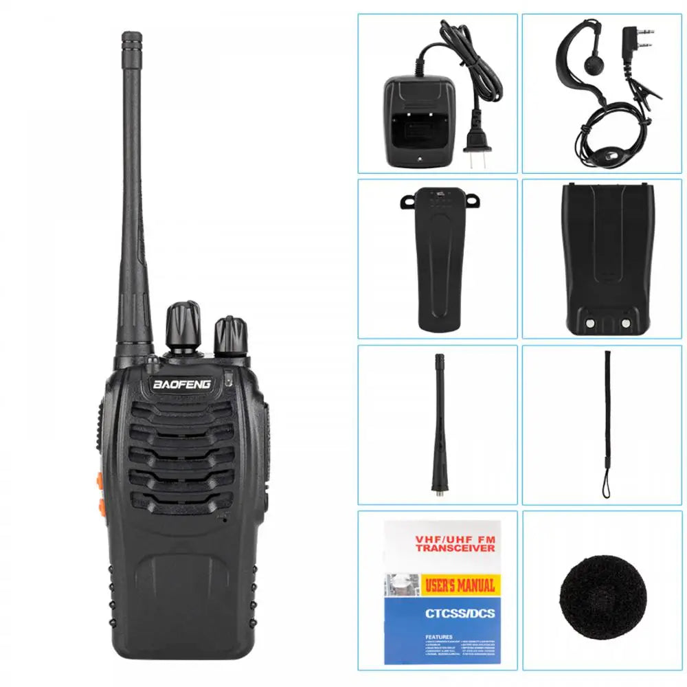 Walkie Talkie 5W FRS Frequency Handheld Portable Long Range Standby Black Rechargeable