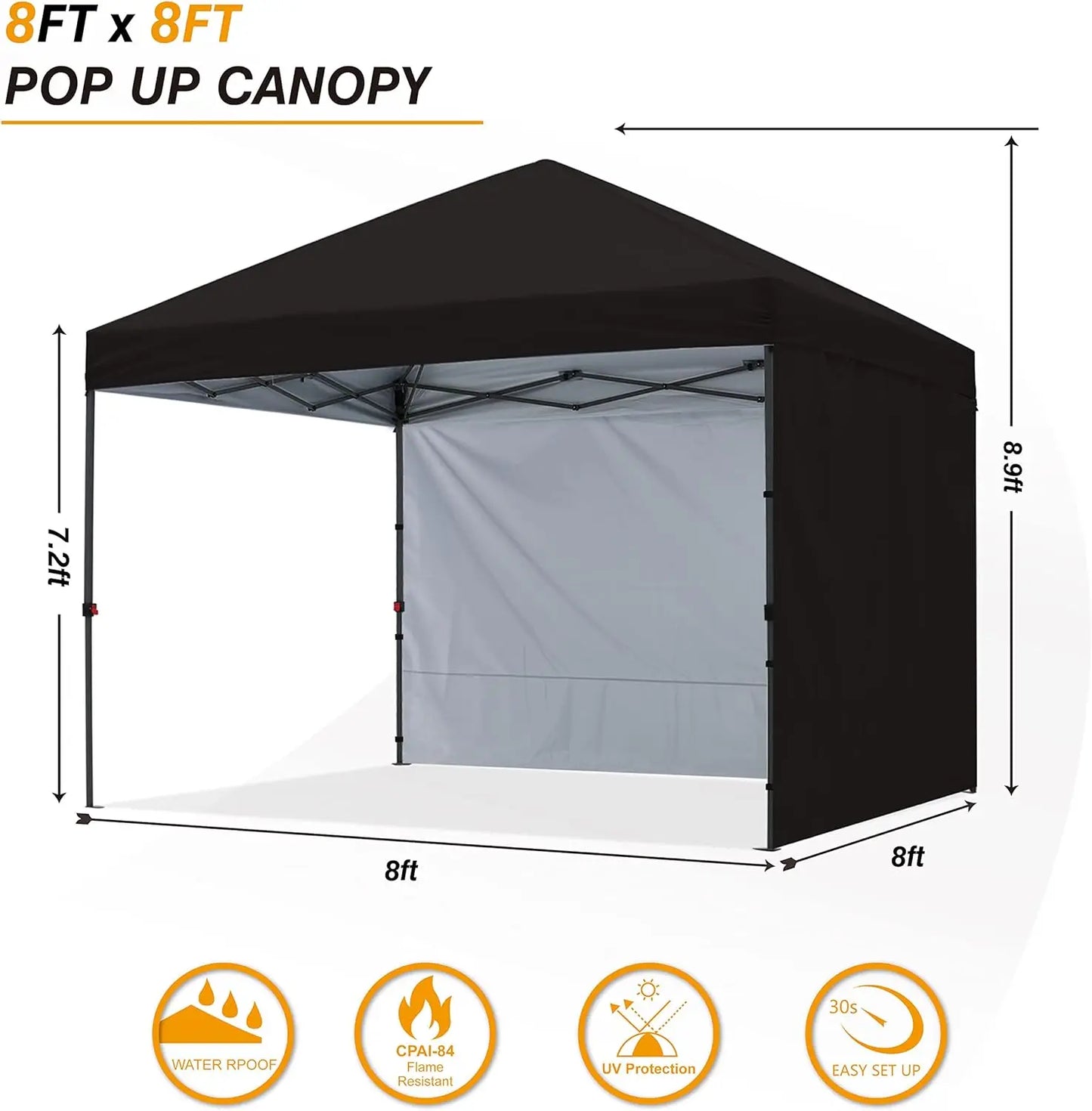 Pop Up Canopy Tent 8x8Ft with 2 Removable Sun walls