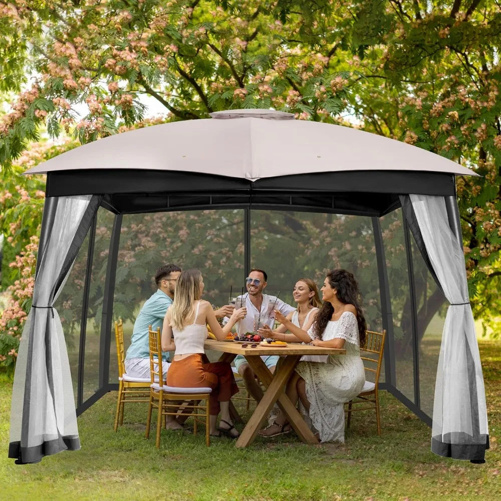 Outdoor Double Vent Canopy Gazebo 10x10 with Netting Screen