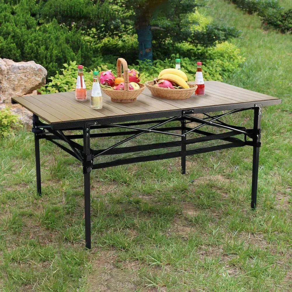 Large Folding Camping Table Aluminum with Storage for 4-6 People