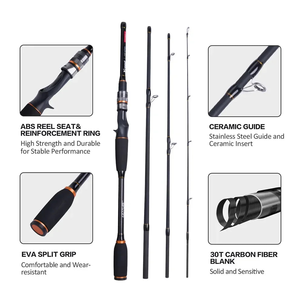 4 Setions Travel Fishing Rod With Fuji Guide Ring Carbon Fiber 1.98-3.6M